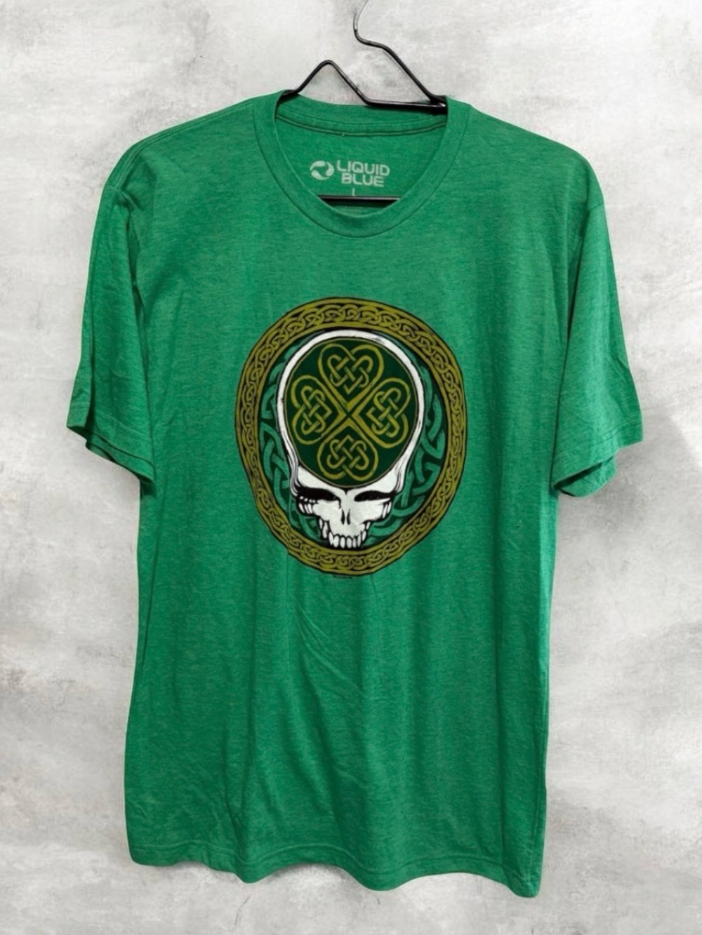 Liquid Blue Men’s Green Grateful Dead Celtic Skull Short Sleeve Tee Large